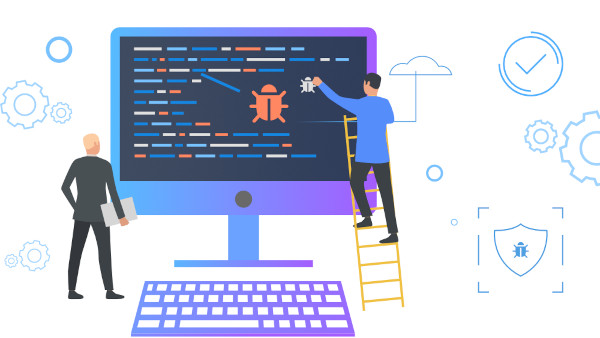 Two men cleaning the giant screen from bugs