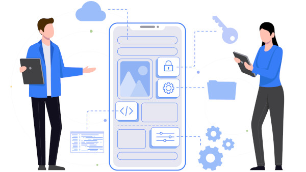 Illustration of developers working on a web app