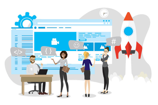 Developer team discussing a web app development process