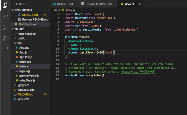 screenshot with react code