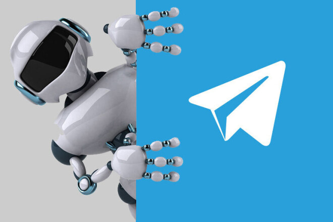 A robot peeking out from behind the Telegram logo